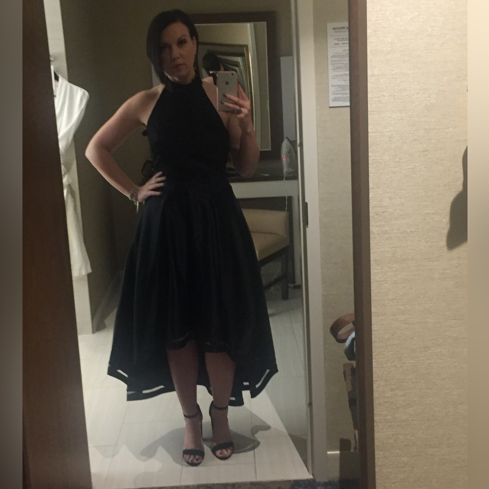 Nicole Miller High-low cocktail dress with embroidered bodice